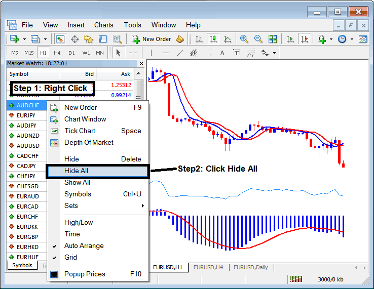 How to Hide Forex Currency Symbols on MetaTrader 4 to Save Internet Bandwidth - Forex Currency Pairs Names and Forex Trading Symbols