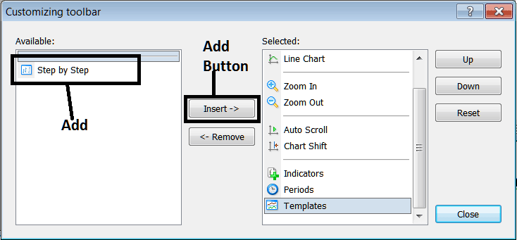 Charts Toolbar Menu and Customizing it in MT4 - Customizing Toolbar Menu on MT4 Platform