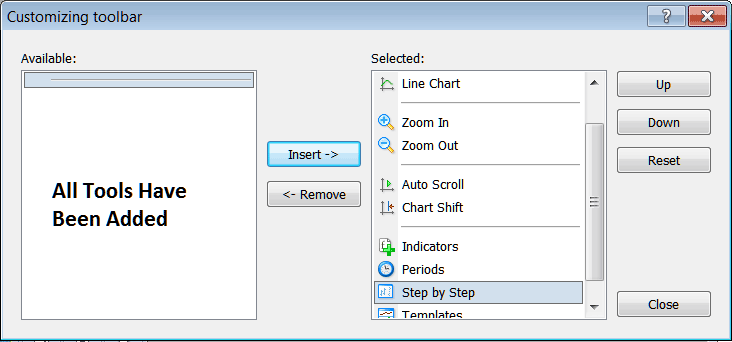 How Do I Customize and Add Buttons to the MT5 Charts Toolbar? - Where to Find Forex Trading MT5 Charts Toolbar Menu - MetaTrader 5 Forex Line Indicator Toolbar