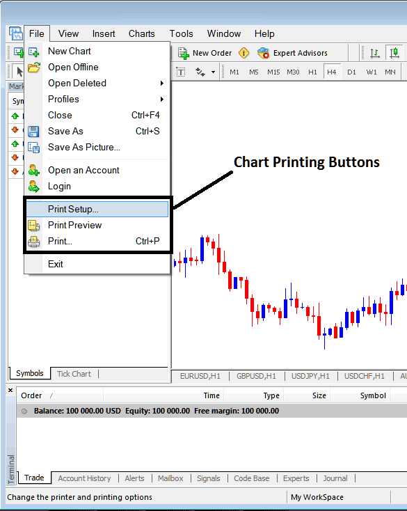 MT5 Print Setup and Printing Forex Charts on MetaTrader 5 - MetaTrader 5 Print Setup and Printing Forex Charts in MT5 - How Do I Print MT5 Forex Charts?