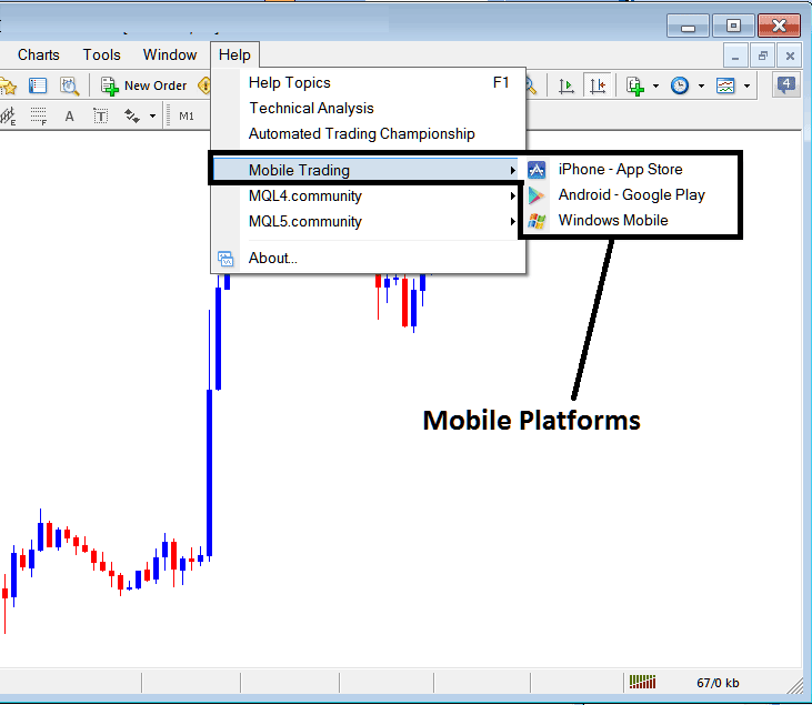 Mobile Trading Platforms Menu on the MT5 Platform - MT5 Help Button Menu on MetaTrader 5 - MT5 Setup Tutorial - How to Use MetaTrader 5 Trading Software Explained