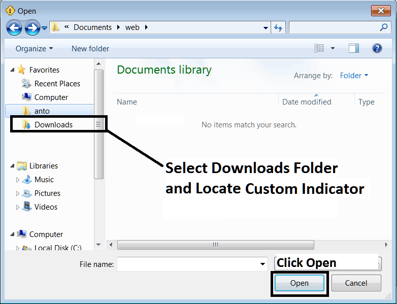 Locate Downloaded Custom Indicator on Your Computer to Install it on MT5 - Install Forex Trading MT5 Platform Free Download