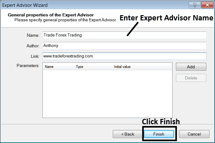 Enter Name of New Automated Forex Expert Advisor Before Adding it to MT5 - MT5 MetaEditor: How Do I Add Automated Forex EAs on MetaTrader 5? - MT5 MetaEditor Explained