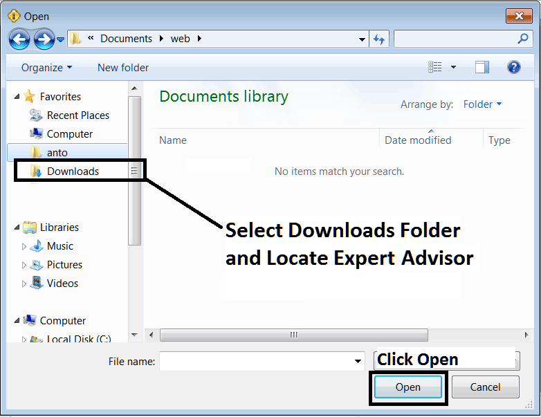 Locate Downloaded Automated Forex Expert Advisor on Computer and Install it on MT5 - MetaTrader 5 MetaEditor: How to Add Automated Forex Expert Advisors in MT5