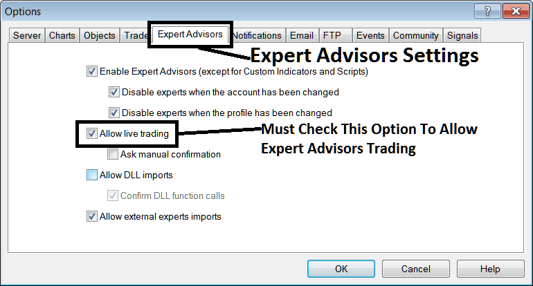 Automated EAs Setting Option on MT5 - Forex Trading Advisor Trade Expert Advisor