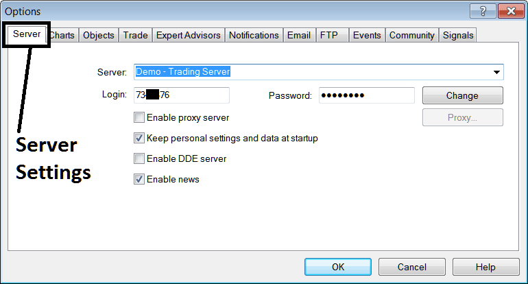 Server Setting Option in MT5 - MetaTrader 5 Options Settings on Tools Menu on MetaTrader 5 - How to Trade Using Platform Tutorial: MT5 Forex Trading Platform