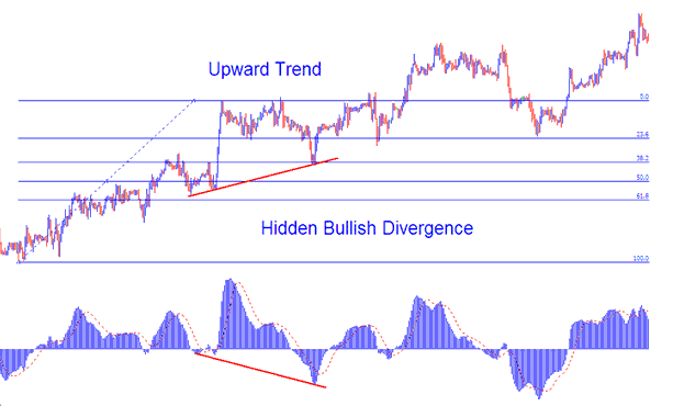 Stocks Hidden Bullish Divergence on Upward Stocks Trend Combined With Stock Fibonacci Retracement Levels - Fibonacci Retracements Indicator - How Do I Interpret Trading Trade Fibonacci Retracement Indicator?