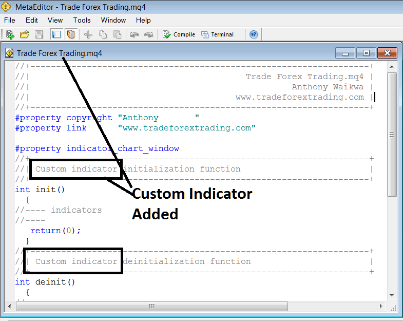 Adding Custom Stock Technical Indicator in MetaTrader 4 MetaEditor Programming Environment - How to Trade a Trading Chart using Technical Custom Trading Indicators