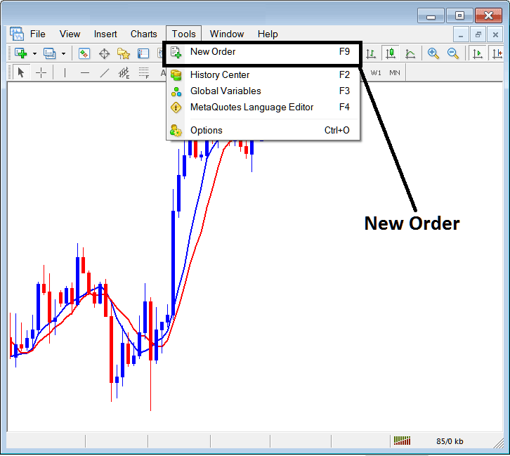 Place New Order in Tools Menu on MetaTrader 4 Platform - How Do I Set a Order on Online?