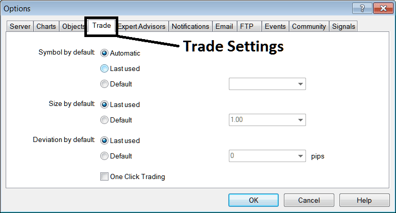 Trade Settings Option on MetaTrader 4 Software - Stock Trading Tutorial Trading MetaTrader 4 Software Platform Tutorial