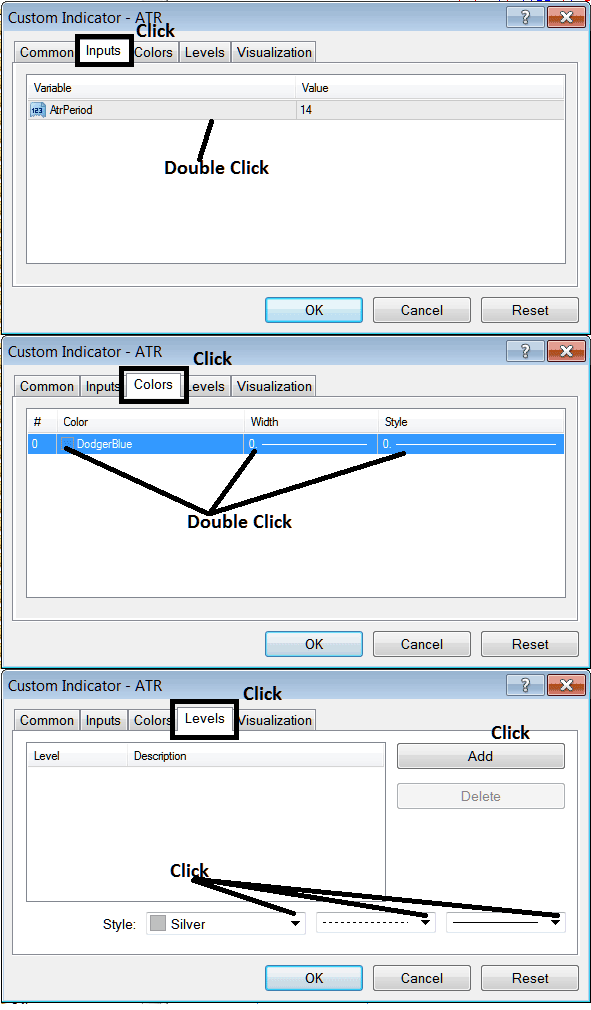 Edit Properties Window for Editing Average True Range Stocks Indicator Settings - Average True Range (ATR) Trading Strategies Buy and Sell Signal